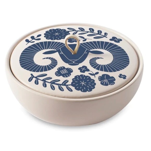 Zodiac…indigo “Aries” round ceramic decorative trinket box in Kraft gift box-NIB - Picture 2 of 16